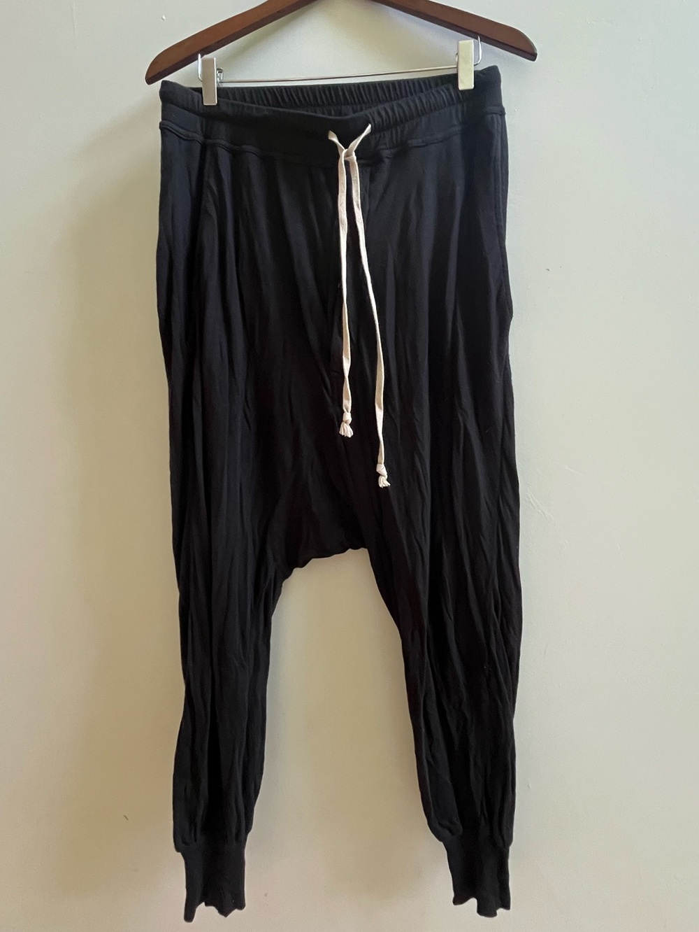 Rick Owens black viscose/cotton harem drop-Crotch Jogger Pants